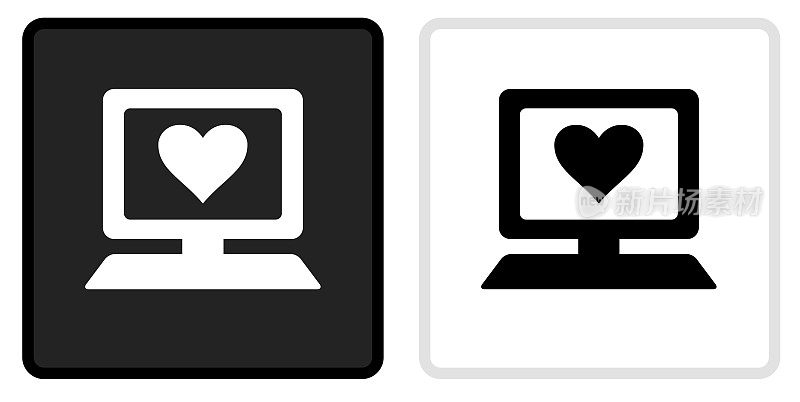 电脑和心脏图标上的黑色按钮与白色翻转