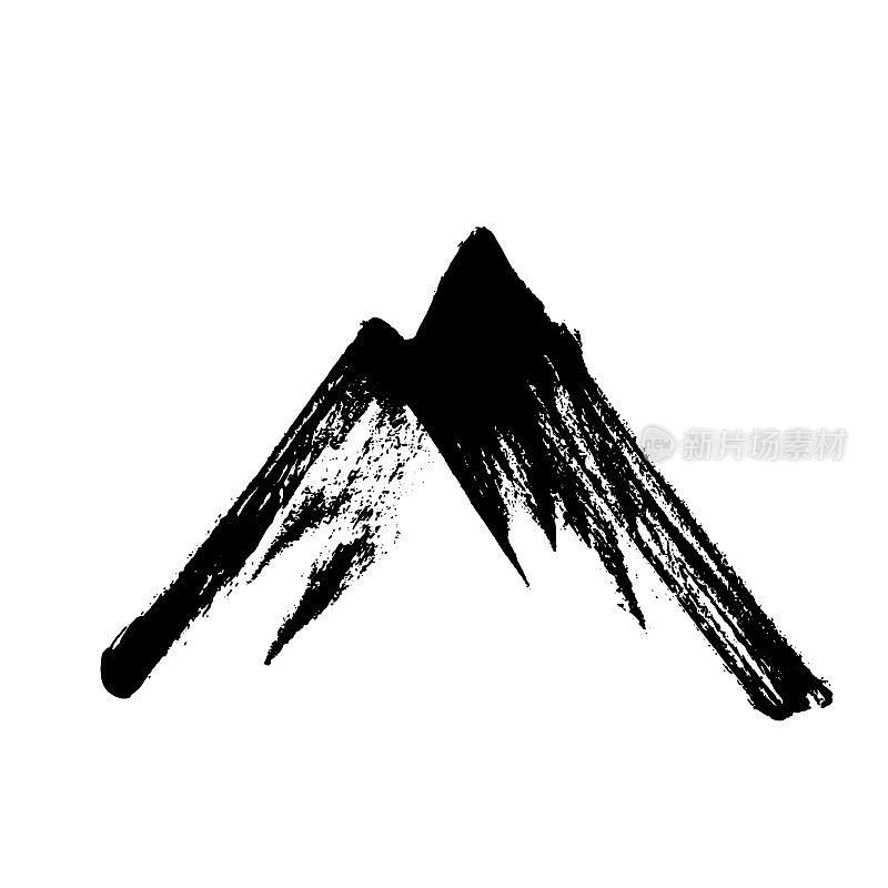山、多岩石的山峰。抽象的简约风格。一蹴而就。手绘的刷子。矢量图