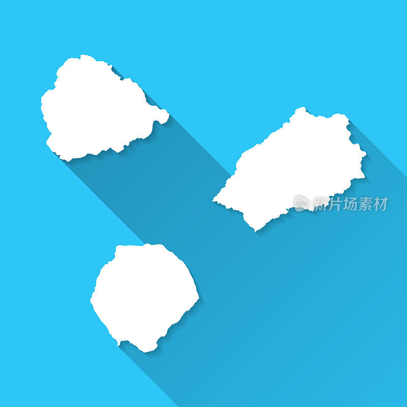 圣赫勒拿岛，阿森松岛和特里斯坦达库尼亚地图与长阴影在蓝色的背景-平面设计