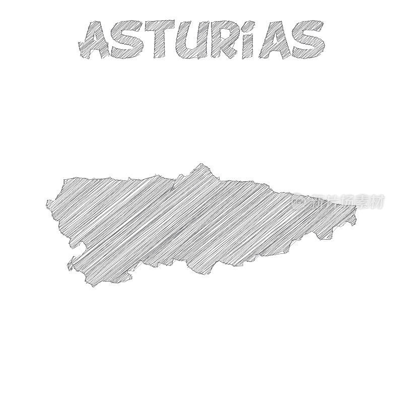 阿斯图里亚斯地图手绘在白色背景上