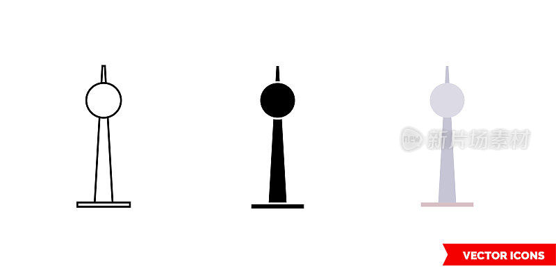 柏林电视塔的图标有三种颜色、黑白、轮廓。孤立向量符号符号