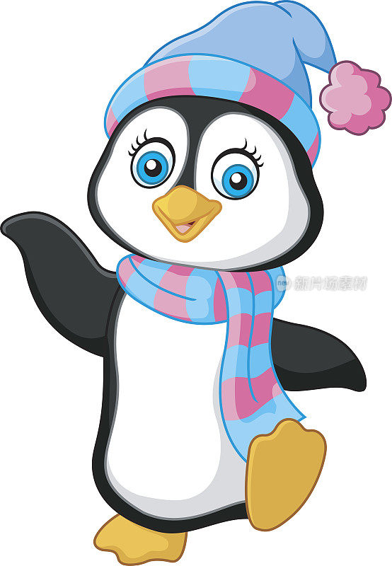企鹅用围巾和帽子