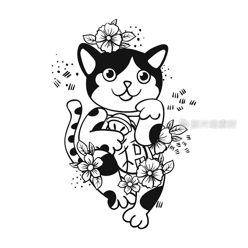 快乐的日本猫Maneki-neko花。