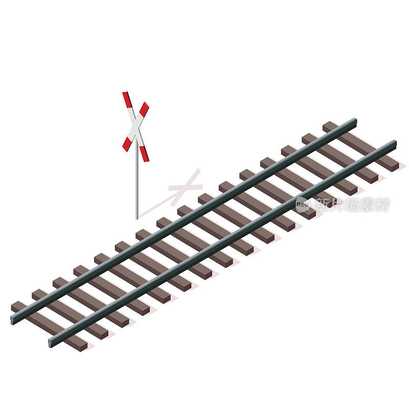 矢量铁路在等距3d透视孤立在白色背景。