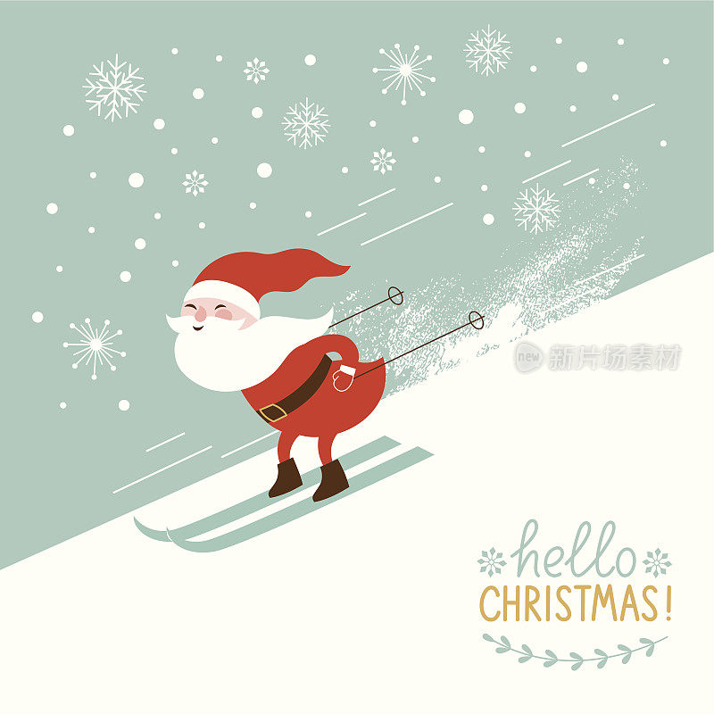 圣诞老人从山坡上滑雪