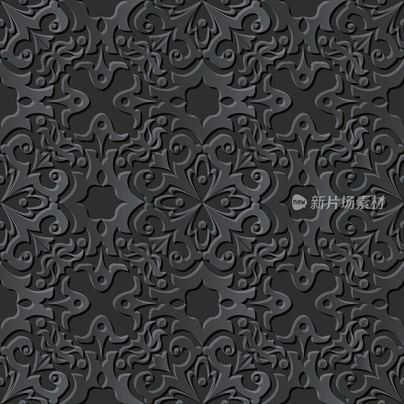 无缝3D典雅黑纸艺术图案234万花筒花