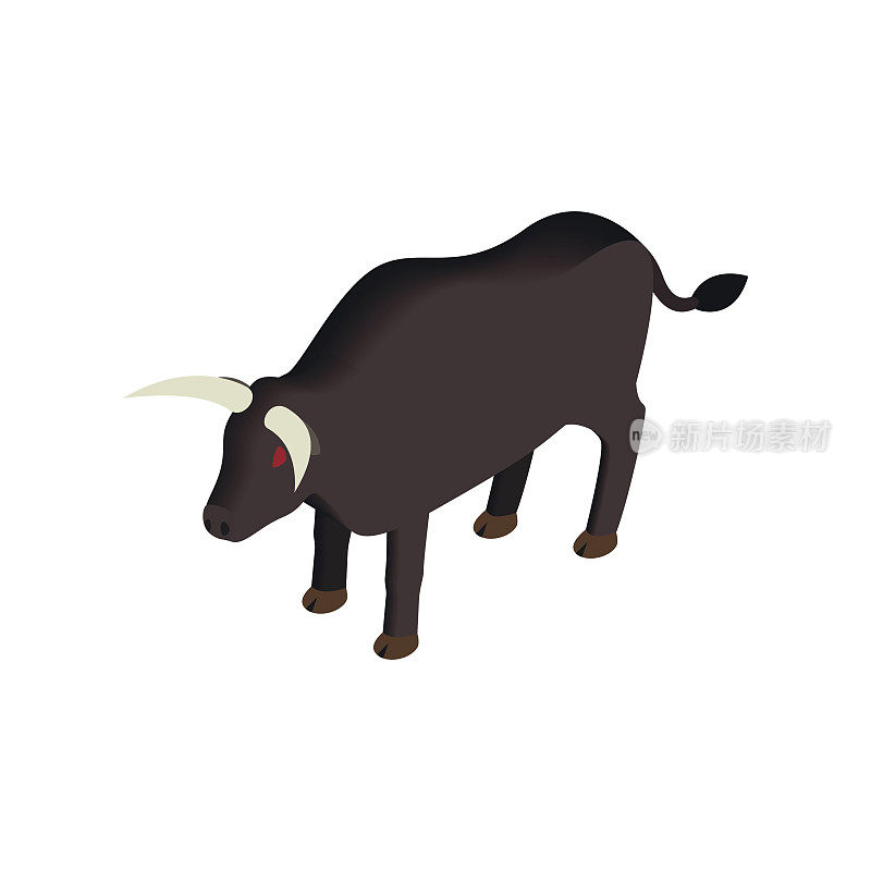 黑色公牛图标，等距3d风格