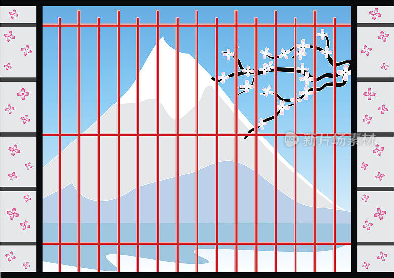 日本富士山景之窗，矢量图