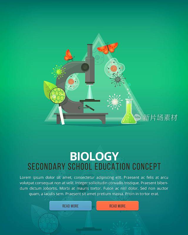 教育和科学概念插图。生物学。生命和物种起源的科学。平面矢量设计横幅。