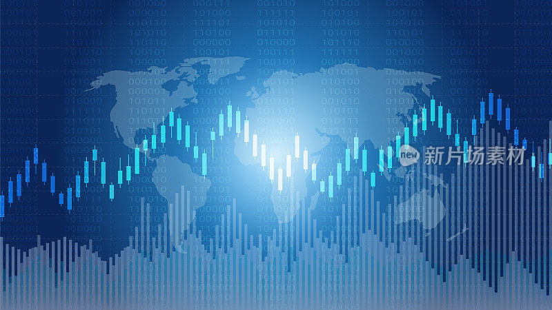 商业烛台和金融图表，适用于外汇股票市场投资交易概念，全球网络连接和抽象背景下的商业分析。
