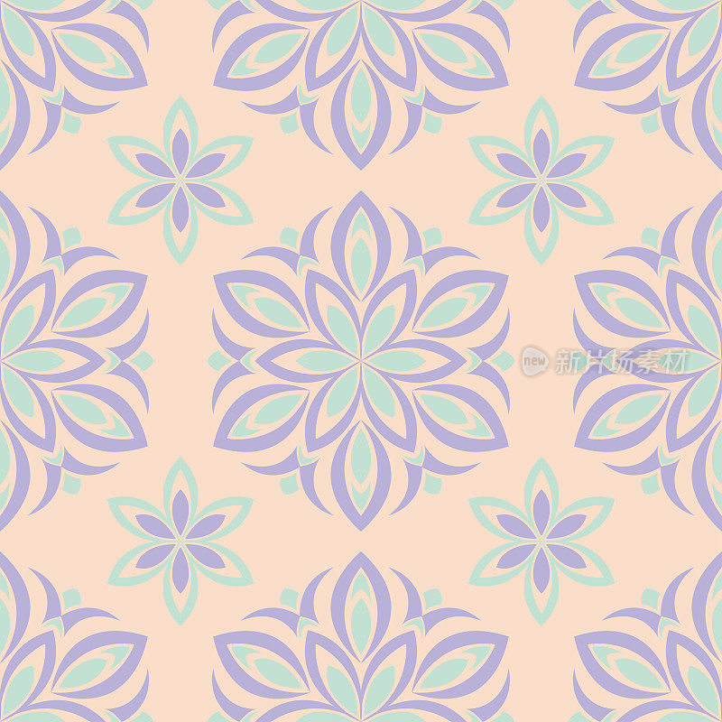 无缝的花卉图案。米色、紫罗兰色和蓝色背景