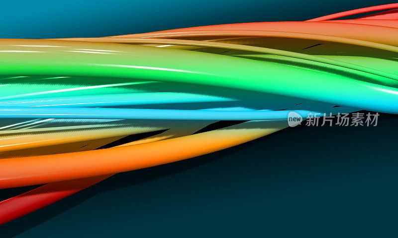 抽象的彩色漩涡三维线，电缆在蓝色梯度背景