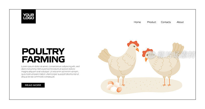 家禽养殖概念矢量插图登陆页面模板，网站横幅，广告和营销材料，在线广告，业务演示等。