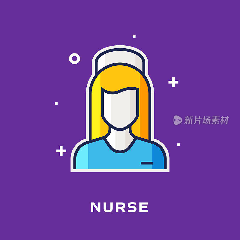 护士平面线图标，轮廓矢量符号插图。