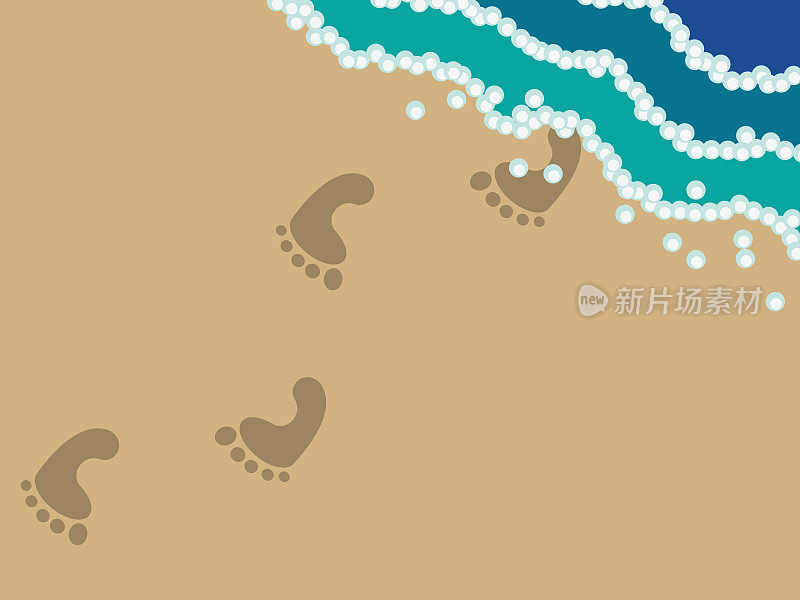 蓝色的海浪，沙滩上的人类脚印