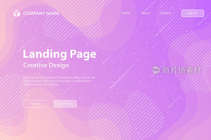 着陆页模板-流体和几何形状组成-粉红色梯度