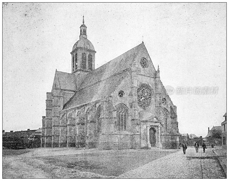 法国城镇的古董旅行照片:哈博尼埃尔、教堂