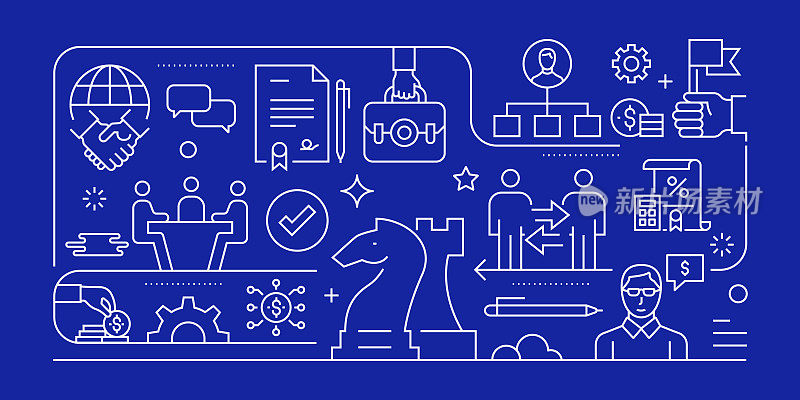 商业合作相关矢量横幅设计概念，现代线条风格与图标
