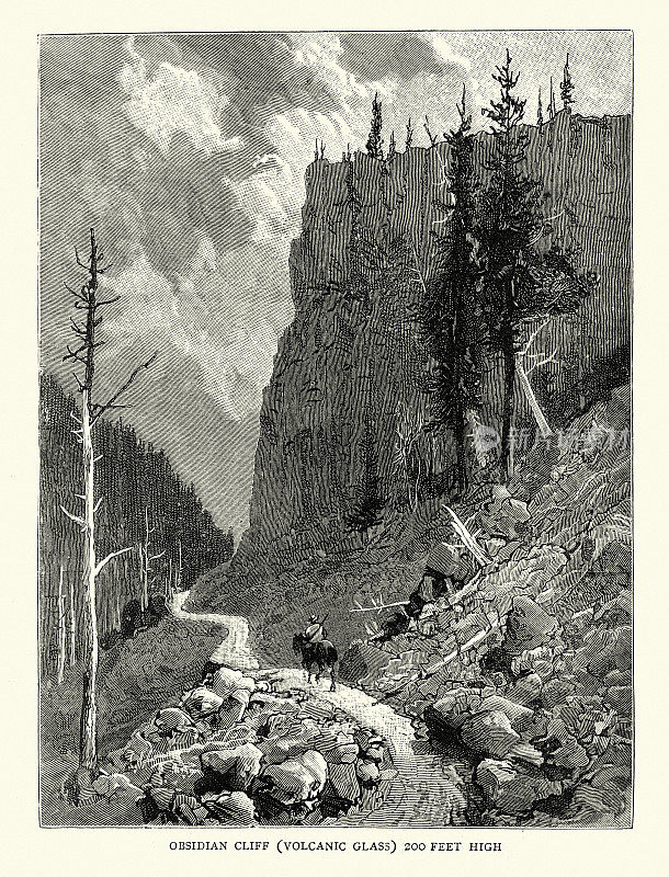 黑曜岩悬崖，火山玻璃，黄石公园，美国，1888年，19世纪