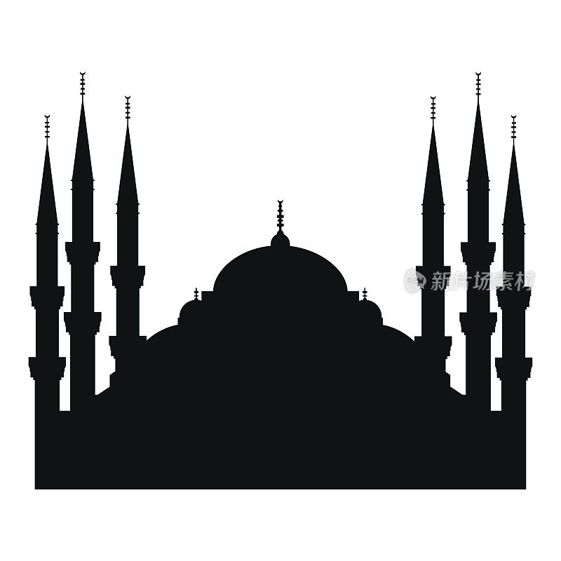 蓝色清真寺土耳其剪影矢量插图