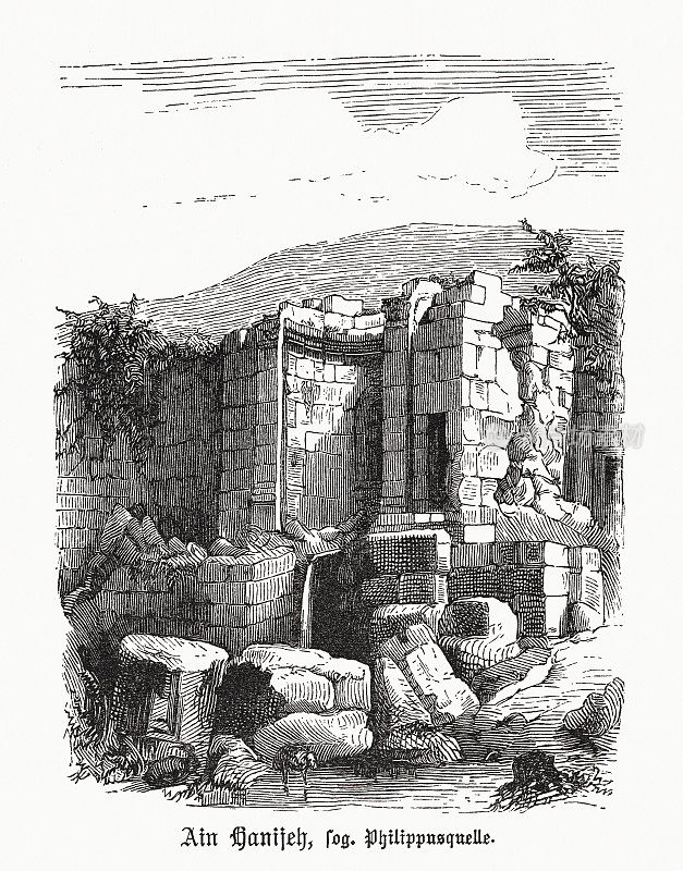 艾因汉雅(飞利浦喷泉)耶路撒冷附近，木刻，1891年出版