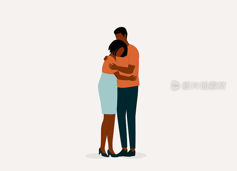 情绪激动的黑人夫妇在吵架后和解。