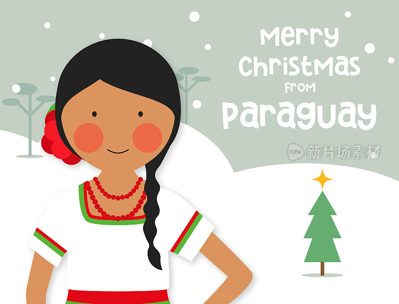 传统服装女孩圣诞卡从巴拉圭拉丁美洲