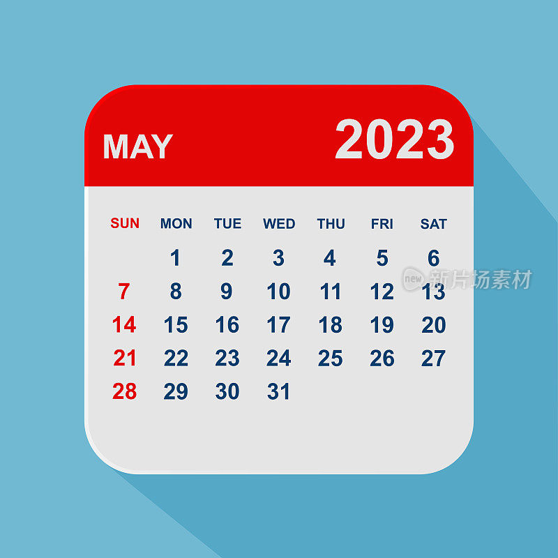 2023年5月月历叶。一周从周日开始。业务矢量图