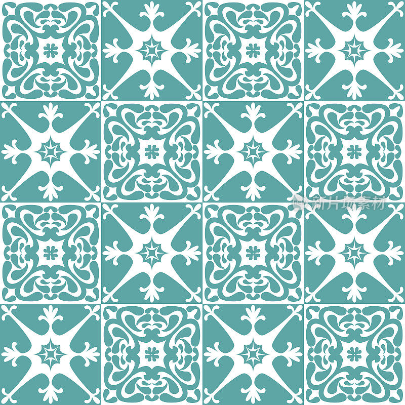 Azulejo无缝图案瓷砖厨房后挡板设计元素，矢量插图