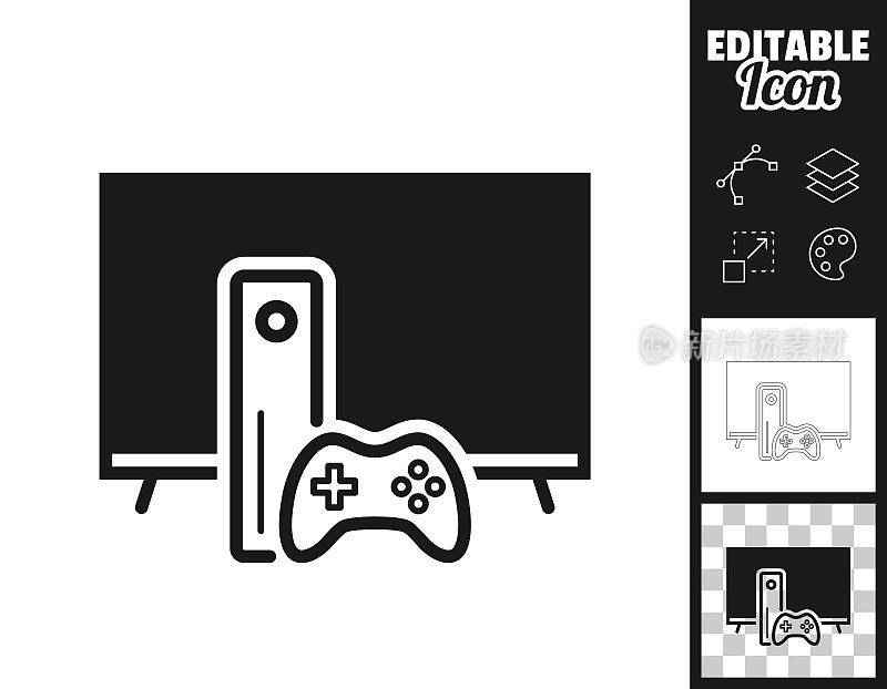 电视和游戏机。图标设计。轻松地编辑