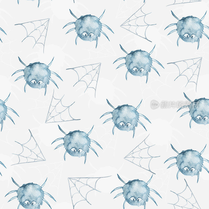 蜘蛛和蛛网水彩画无缝图案