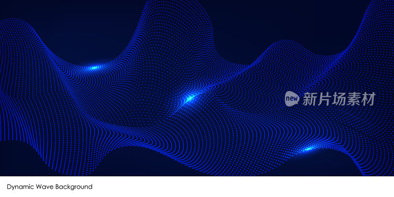 抽象的蓝色未来感背景。大数据可视化。数字动态粒子波