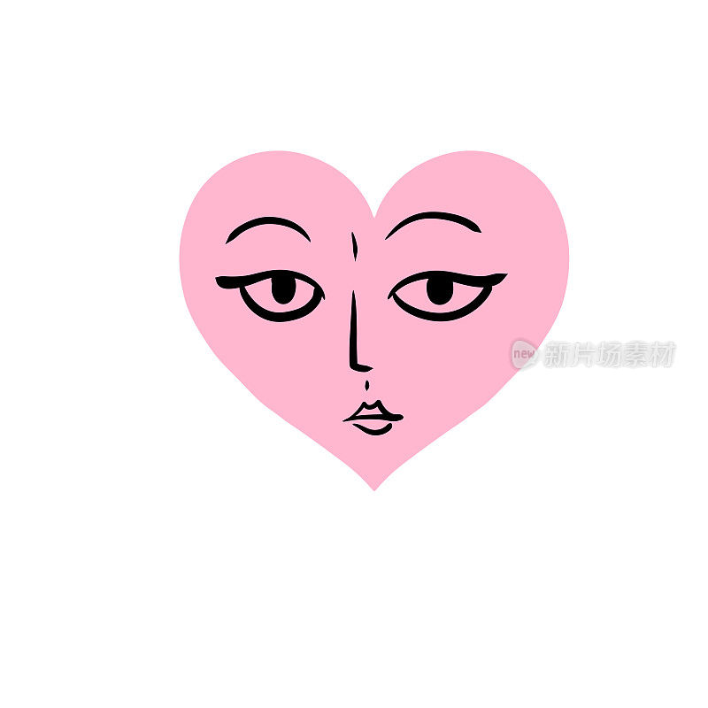 手绘的心。粉红色的脸和眼睛象征着浪漫。