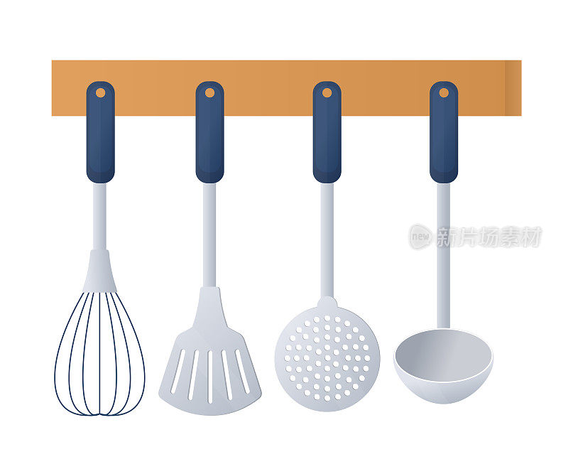 勺子，搅拌器和滤器-现代平面设计风格的单一孤立的形象