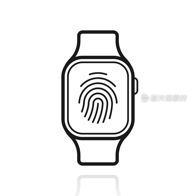 指纹智能手表。白色背景上反射的图标