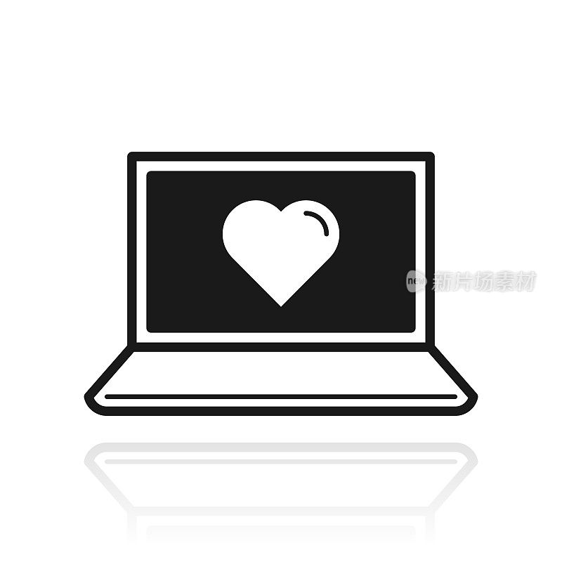 用心的笔记本电脑。白色背景上反射的图标