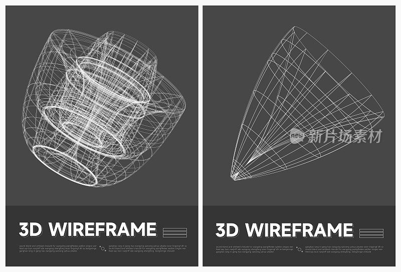 抽象黑白3D线框结构线形海报矢量背景集合