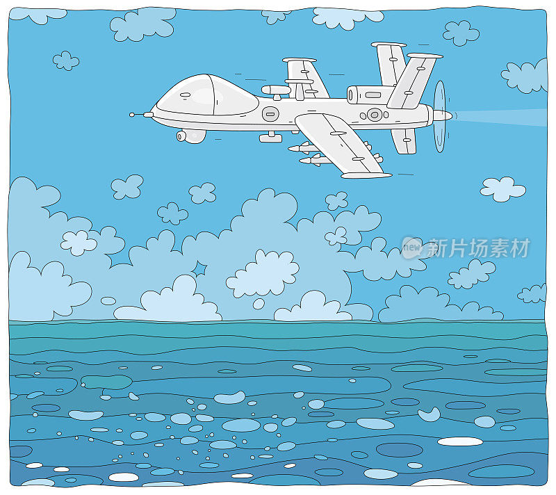 军用无人机飞越海面