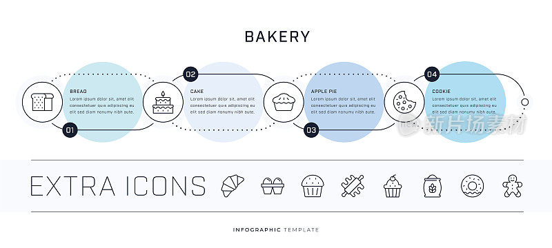 信息图形模板和线图标集的面包店