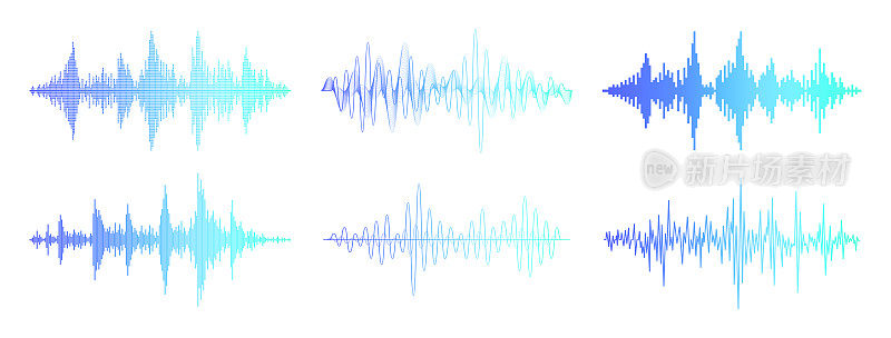 声波矢量集。波作为音频均衡器隔离的背景。音频技术。脉冲音乐波形