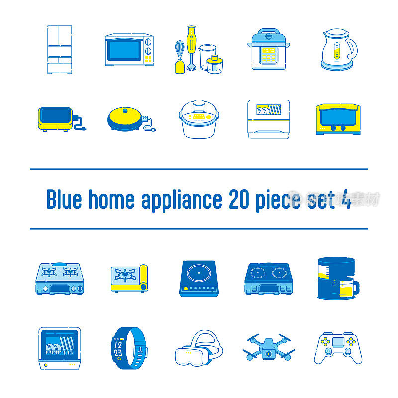 一套20幅蓝色家用电器插图