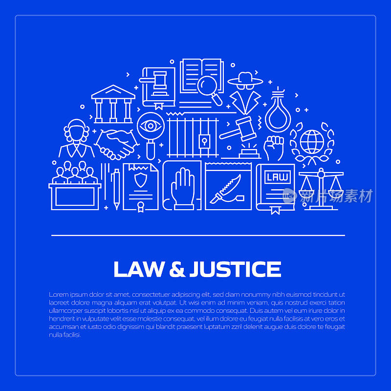 法律和司法相关的线条风格横幅设计的网页，标题，小册子，年度报告和书籍封面