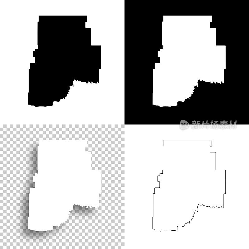 蒙大拿州山谷县。设计地图。空白，白色和黑色背景