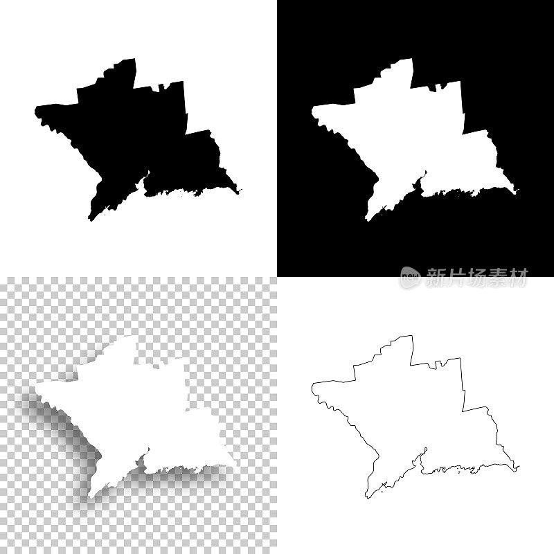 康涅狄格州纽黑文县。设计地图。空白，白色和黑色背景