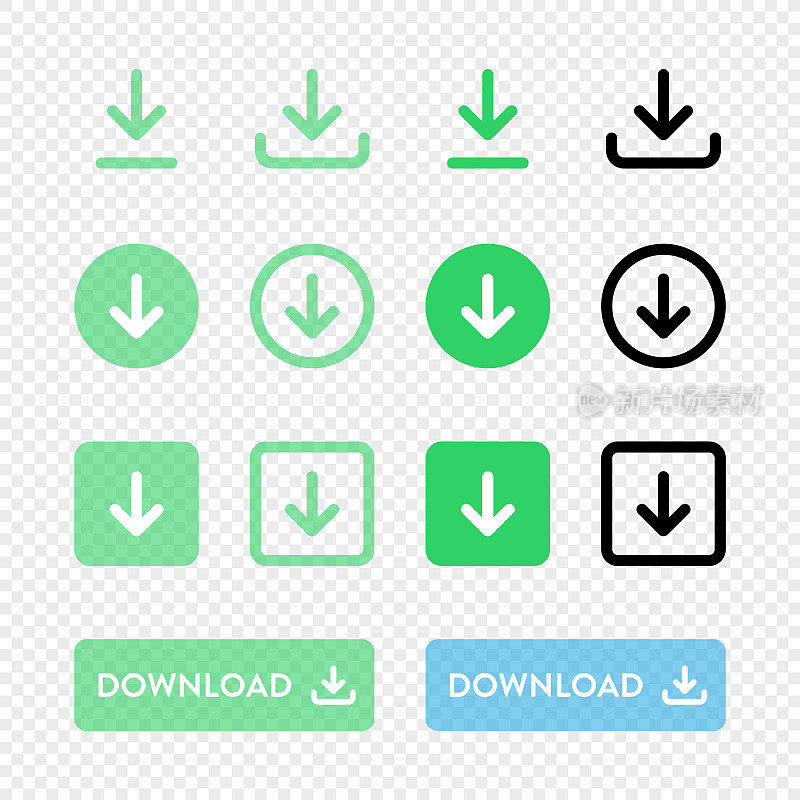 下载按钮集矢量设计上的透明背景。