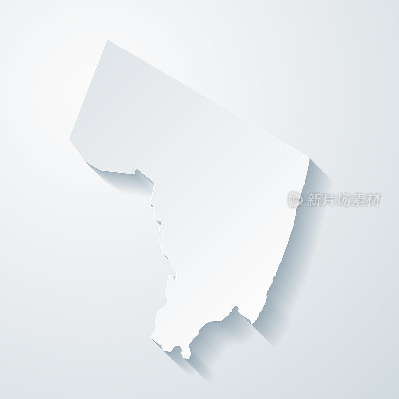 卑尔根县，新泽西州。地图与剪纸效果的空白背景