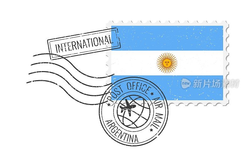 阿根廷grunge风格邮票。复古明信片矢量插图与阿根廷国旗孤立的白色背景。复古的风格。