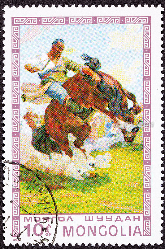 取消蒙古邮资邮票男子骑野马