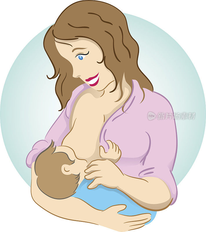 一幅母亲在怀中哺乳婴儿的插图