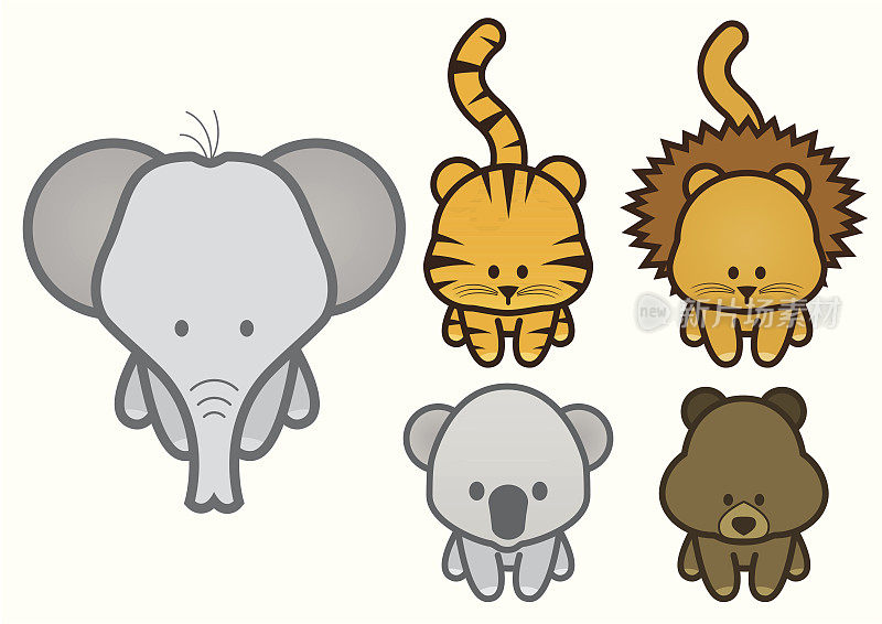 矢量插图一套卡通野生或动物园的动物。
